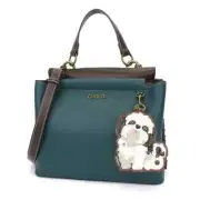 NEW Chala Satchel Crossbody Tote Bag Turquoise Blue Pleather WHITE SHIH TZU dog