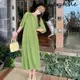 L-4XL 夏季洋裝 長裙 連身裙 短袖洋裝 大尺碼洋裝 洋裝 連身洋裝 大尺碼女裝 綠色洋裝 SSLL