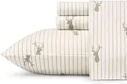 [Eddie Bauer] Queen Sheet Set, Warm Breathable Cotton Flannel Bedding with Deep Pockets, Brushed for Extra Softness, Cozy Home Decor, Oeko-Tex Certified (Deer Lodge Beige, Queen)