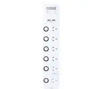 Crest Surge Protection Switched Socket Power Board 2 USB