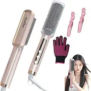 Hyptime Hair Straightener Brush with LCD Display 15 Temperature Levels 80-230°C Pro Ionic Straighting Comb 20s Fast Heating with Auto-Off Safety Anti-Scald with Universal Dual Voltage (Rose Gold)