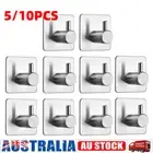 5/10×Self Adhesive Hooks Strong Heavy Duty 3M Sticky Coat Door Towel Rack Silver