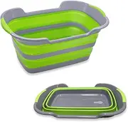Goderewild Multipurpose Collapsible Pet Bathtub with Drainage Hole for Puppy Small Dogs Cats, Portable Laundry Basket-Foldable Bathing Tub-Storage Organizer, 7.1 Gal/27L (Green,1)