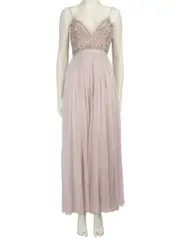 Purple Beaded Tulle Maxi Gown