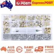 Rhinestones Diamond Glass White AB Nail Art FlatBack Mix Multi Shape Kit Box