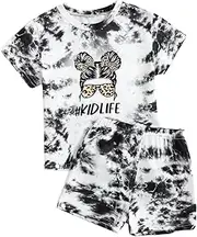 [Floerns] Girl's 2 Piece Outfit Tie Dye Short Sleeve Tee Shirt and Shorts Set
