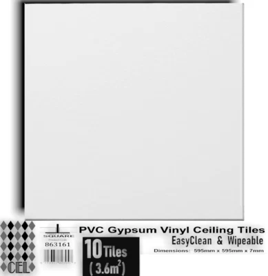 Suspended Ceiling Vinyl EasyClean Wipeable Tiles 595mm x 595 600x600mm 10 Tiles