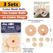 24pcs Cedar Moth Balls & Cedar Rings Repellent Wardrobe Drawer Mothballs NEW