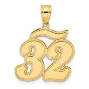 14k Yellow Gold Brushed Border Script Number 32 Pendant