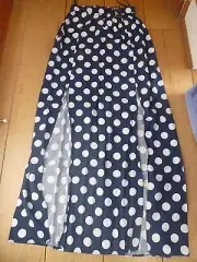 ATMOSPHERE BY PRIMARK SLIM COLUMN NAVY BLUE SPOT MAXI SKIRT FRONT SLITS SLIM UK6