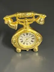 Mini Quartz Clock In Telephone Shape Gold ,In Roman Numbers, With Carving