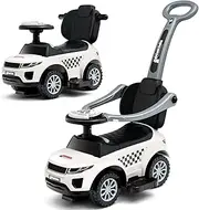 OLAKIDS 4 in 1 Ride on Push Car, Toddlers Stroller Sliding Walking with Horn, Music, Lights, Removable Guardrails and Handle, Underneath Storage, Foot-to-Floor Walker for Boys Girls (Ivory White)