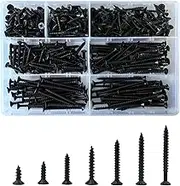Ymass 500pcs M4 High Hardness Drywall Screws Assortment Kit, Self-Tapping Screws, Black Wood Screws,Coarse Thread, Phillips Drive,Flat Head,Countersunk Screws Assortment, Screws Set, 7 Sizes