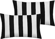 Leaveland White and Black Stripe Set of 2 12x20 Inch Cotton Polyester Square Throw Pillow Case Decorative Durable Cushion Slipcover Home Decor Sofa Standard Size Accent Pillowcase