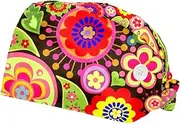 [WOSHJIUK] Working Hat 2 Pack Scrub Caps for Women,Colored Flowers Paisley,Tie Back Cap Adjustable Scrub Hat