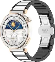 VeveXiao Durable Metal with Ceramic Strap Compatible with Huawei Watch GT 5 Pro 42mm/GT 5 41mm Bands, 18mm Bracelet Ceramic Metal Replacement Band for Huawei Watch GT 4 41mm Women Strap