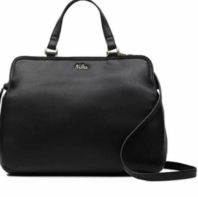 Tula Black Nappa Leather Zip Black Handbag Leather Crossbody Adjustable Strap
