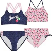 [Juicy Couture] Girls 4 Pack Two Piece Bikini Swimsuit Set, Kids Bathing Suit Swimwear Bikinis - Tie Dye, Ombre, Metallic