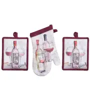 Set of 3 Kay Dee Designs Oven Mitt Potholders Wine Bottle & Wine Glasses - New