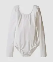 $39 Bloch Girl's White Stretch Crew-Neck Long-Sleeve Ballet Leotard Size 4-6