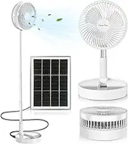 Ledeak Standing Fan with Portable Solar Panel, 8" Telescopic Foldable Desk Fan, Rechargeable Battery Operated Pedestal Fans 3 Speeds Quiet Height Adjustable USB Floor Fan for Bedroom Home Travel