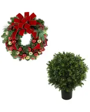 Creative Displays Modern Holiday Set With 26in Christmas Wreath & UV-Rated Boxwood Drop-In