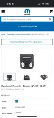 Overhead Console - Mopar (6EJ891X7AF) 2019-2025 Ram