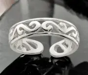 925 Sterling Silver Solid Polished Scroll Toe Ring - Adjustable Toe Ring for