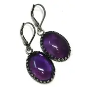 Handmade Amethyst Crown Drop Lever-back Earrings 18x13mm