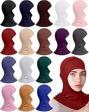 [Sureio] 16 Pcs Women's Muslin Hijab Modal Hijab Cap Plain Turban Hijab for Women Stretchy Hijab Underscarf Sport Head Scarf