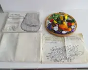 Two Leewards Vintage Stamped Linen Embroidery Pansy runner 40x16 w thread hoop
