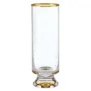 Gold Rimmed Champagne Drinkware Clear Seeded Glasses 6.5 in H x 2.5 in Dia 4 PK