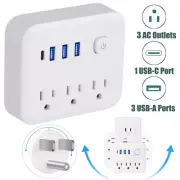 Wall Outlet Extender Surge Protector With Rotating Plug 3 AC + 3 USB-A + Type C