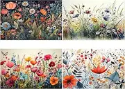 GemZono 4 Pack Diamond Painting Kits for Adults, Flower 5D Diamond Art Kits for Beginner DIY Full Drill Diamond Dots Crystal Craft Kits for Home Wall Decor Gifts 11.8x15.7 inch