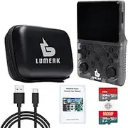 Lumerk R40S Pro Handheld Retro Game Console + 2pcs 256GB Sd Card with Carrying Bag, 30,000+ Built-in Classic Games, Portable Gaming Console with Dual 3D Joysticks (Transparent Gray)