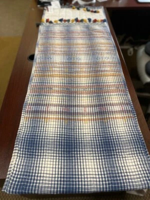 NEW Pottery Barn Cypress Tassel Quilted Plaid Cotton Linen Table Runner 18 X 90