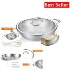 Durable 13-Inch Tri-Ply Stainless Steel Fry Pan with Lid - Energy Efficient