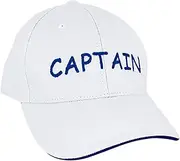 [NKlaus] Cap 'Captain', White, Cotton Blue Embroidered - Retro Nautical Decoration, Hat 16067, White, XXS-4XL