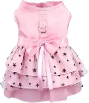 Hdwk&Hped Dog Dress with Leash Ring, Princess Multi-Layer Pleated Skirt Pentagram Bow Pet Dress for Small Dog Puppy Cat Pink #4