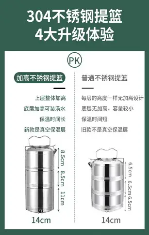 楓林宜居 304不銹鋼加厚分格保溫飯盒提鍋保溫桶學生防溢密封多層便當盒