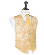 Luxury Satin Paisley Tuxedo Vest and Neck Tie in Shades of Orange and Peach
