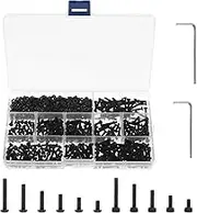 670pcs M3 Screw Assortment Kit Black M3 Countersunk Flat Head Hex Socket Cap Screws Button Head Socket Cap Screw Bolts Nuts Assortment Kit with 2 Wrenches 1 Storage Box (1pc)