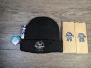 NEW Pabst Blue Ribbon PBR Skull Cap, Lip Balm, Ear Plugs, Insulated Bag-koozies-
