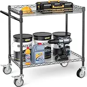 [Leteuke] 2 Tier Outdoor Grill Table, Heavy Duty 900LBS Grill Cart on Wheels, NSF Certified Grill Stand with Handle for Blackstone Griddle, Ninja Grill, Pizza Oven Table for Outside BBQ, Black