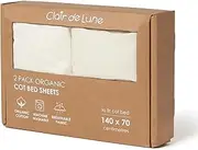 Clair de Lune Organic Cot Bed Sheets 2 Pack Fitted Jersey Cotton 70 x 140 cm (Cream)