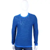 在飛比找Yahoo奇摩購物中心優惠-VERSACE 藍色條紋杜梅莎LOGO織紋長袖上衣