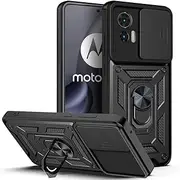 for Motorola Edge 30 Neo Case Back Cover Kickstand Rockdex Camera Cover Armor Military Grade Protection (Edge 30 Neo, Black)