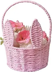 Rattan Flower Basket | Mini Woven Baskets | Small Woven Basket Hand Woven | Woven Flower Basket With Rabbit Ears | Lightweight Natural Decor For Living Room, Bedroom, Patio