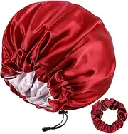 22 Momme 100% Mulberry Silk Bonnet Hair Wrap for Sleeping, Adjustable Silk Scrunchies Sleep Cap for Women Men Hair Care, Head Scarf Night Caps with Elastic Stay On Head, 1Pc(Burgundy,Pink)