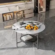 Round Coffee Tables Sintered Stone: 2-Tier Circle Coffee Tables 80 cm White Black Textured Marble Table Top with Sturdy Aluminum Frame Couch Center Tables Living Room Indoor Outdoor Furniture